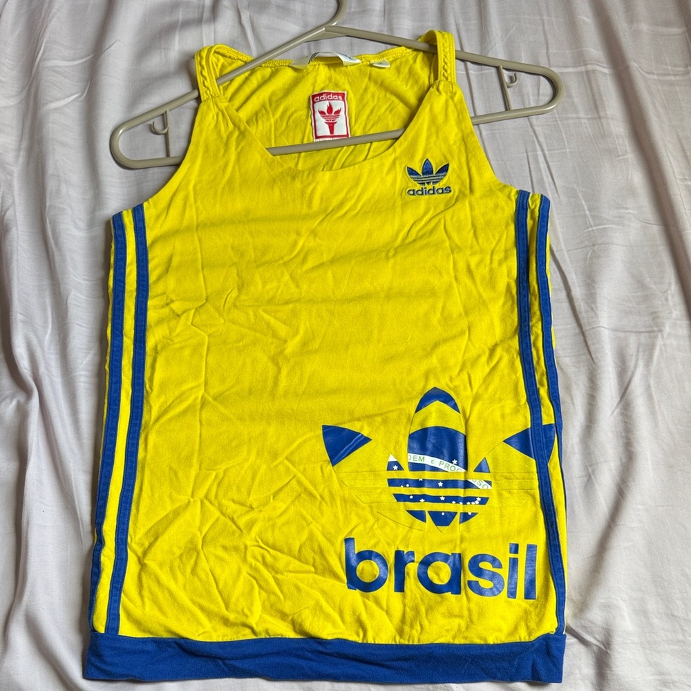 Adidas Brasil retro Yellow Tank with Blue Stripes